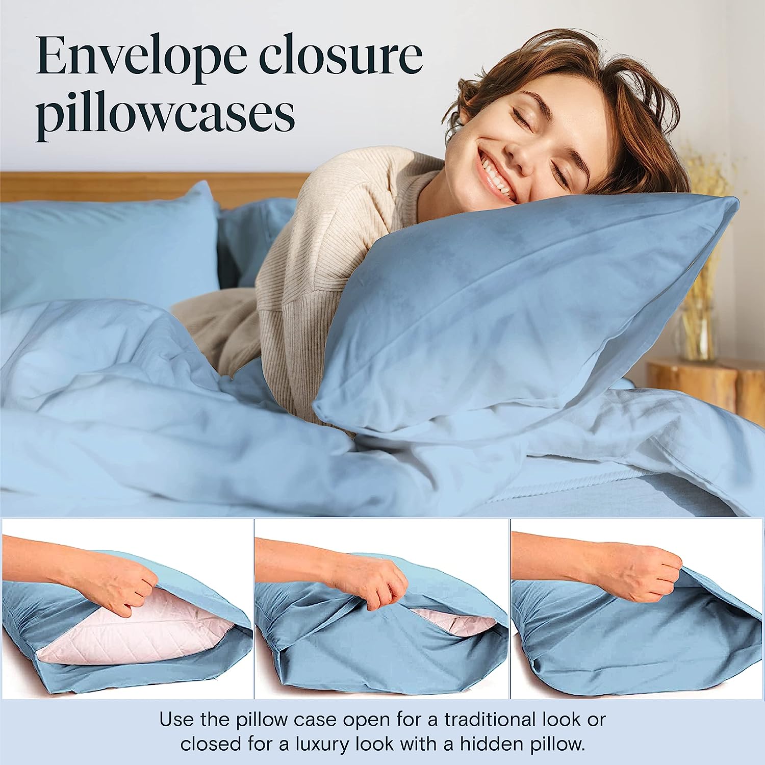 LuxClub 6 PC King Size Sheet Set Bamboo Sheets Deep Pockets 18" Eco Friendly Wrinkle Free Cooling Sheets Machine Washable Hotel Bedding Silky Soft - Sky King