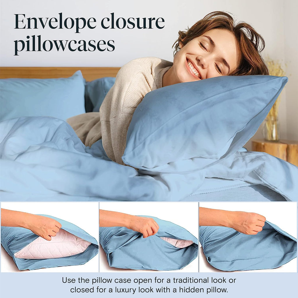 LuxClub Twin XL Sheets Set - Soft Twin Bed Sheets for Boys and Girls, 4 PC Deep Pockets 18" Eco Friendly Wrinkle Free Kids Fitted Sheets Machine Washable Hotel Bedding Silky Soft - Sky Twin XL