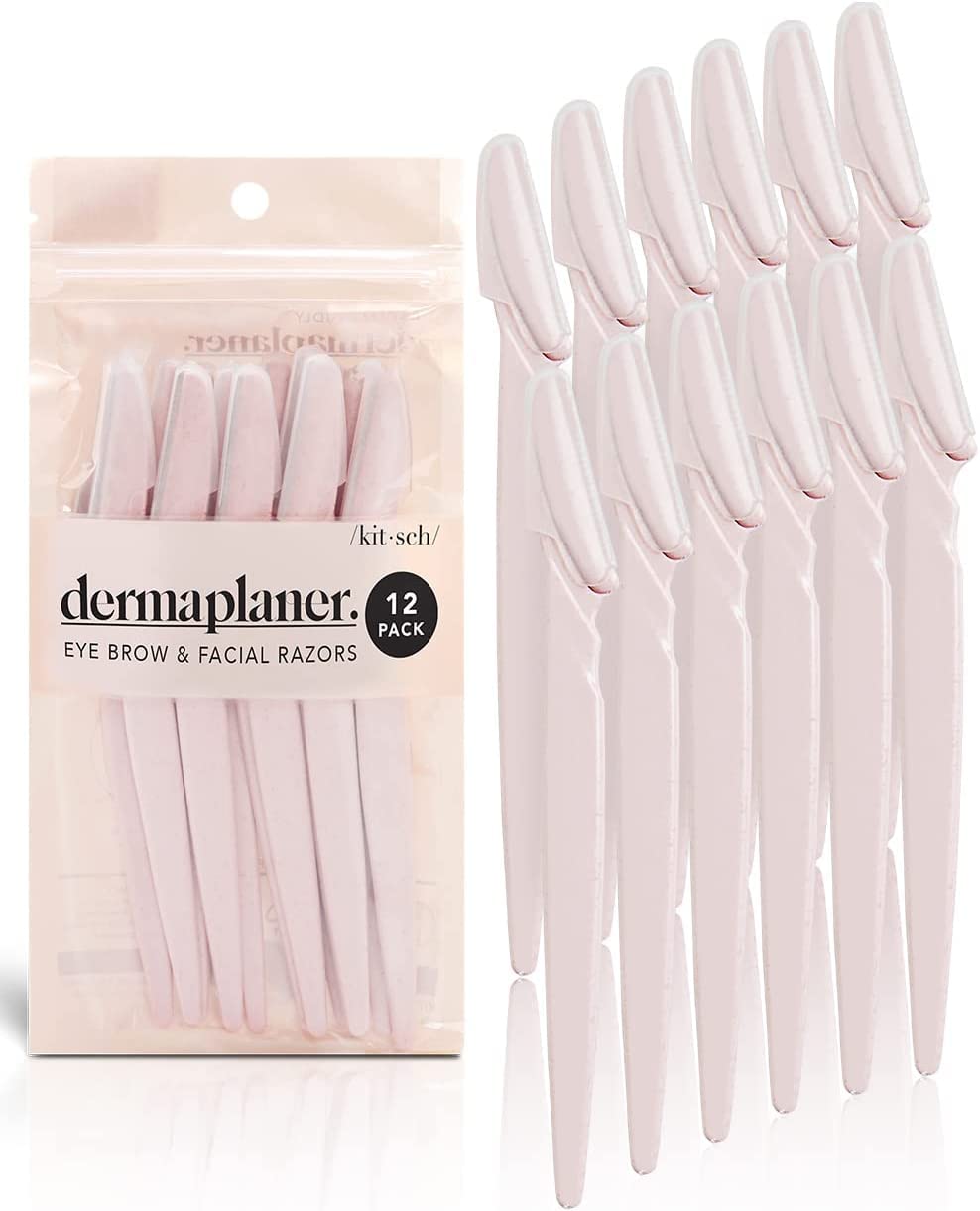 Kitsch Dermaplaning Tool - Face Razor for Women | Eyebrow Razor &amp; Face Shaver for Women | Facial Hair Removal for Women | Facial Razors for Women | Dermaplane Razor for Women Face, 12 pc (Pink)