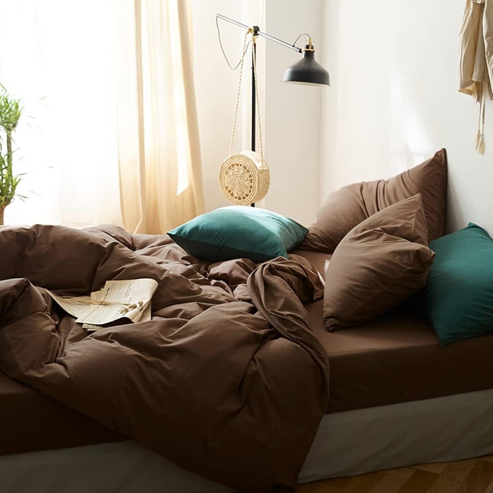 CoutureBridal Brown Duvet Cover Queen Size Solid Mocha Coffee Color Bedding Duvet Cover 3 Pieces Minimalist Soft Microfiber Comforter Cover with Zipper Ties Gift for Men Women