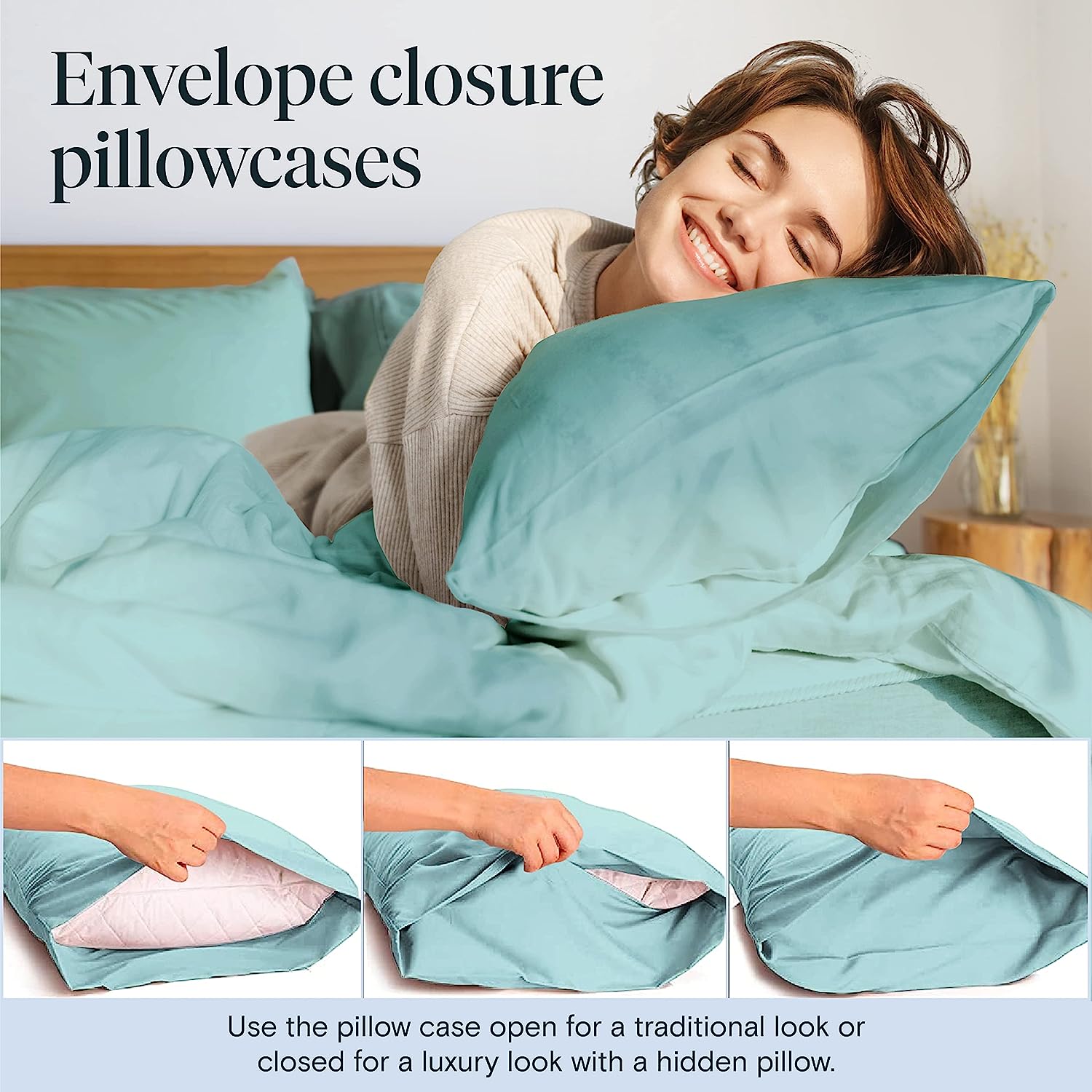 LuxClub 6 PC Queen Sheet Set Bamboo Sheets Deep Pockets 18" Eco Friendly Wrinkle Free Cooling Sheets Machine Washable Hotel Bedding Silky Soft - Light Teal Queen