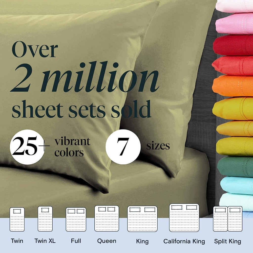 LuxClub 7 PC Split King Sheet Set Bamboo Sheets Deep Pockets 18" Eco Friendly Wrinkle Free Cooling Sheets Machine Washable Hotel Bedding Silky Soft - Olive Split King