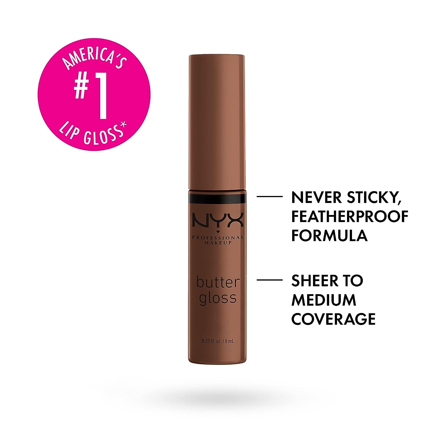 NYX PROFESSIONAL MAKEUP Butter Gloss Brown Sugar, Non-Sticky Lip Gloss - Fudge Me (Warm Brown)