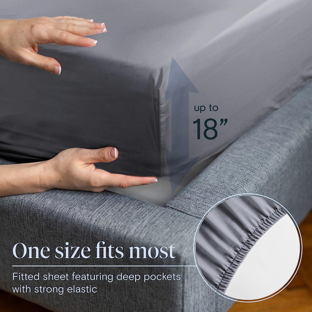 LuxClub 6 PC Queen Sheet Set Bamboo Sheets Deep Pockets 18" Eco Friendly Wrinkle Free Cooling Sheets Machine Washable Hotel Bedding Silky Soft - Light Grey Queen