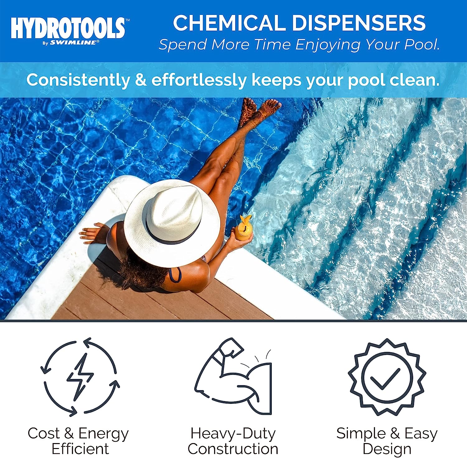 HYDROTOOLS BY SWIMLINE 8725 Large Capacity Pool &amp; Spa Chemical Dispenser | Compatible With Bromine &amp; Chlorine Supports 1-3’’ Tablets | Adjustable Control Ring For Customizable Flow Rate