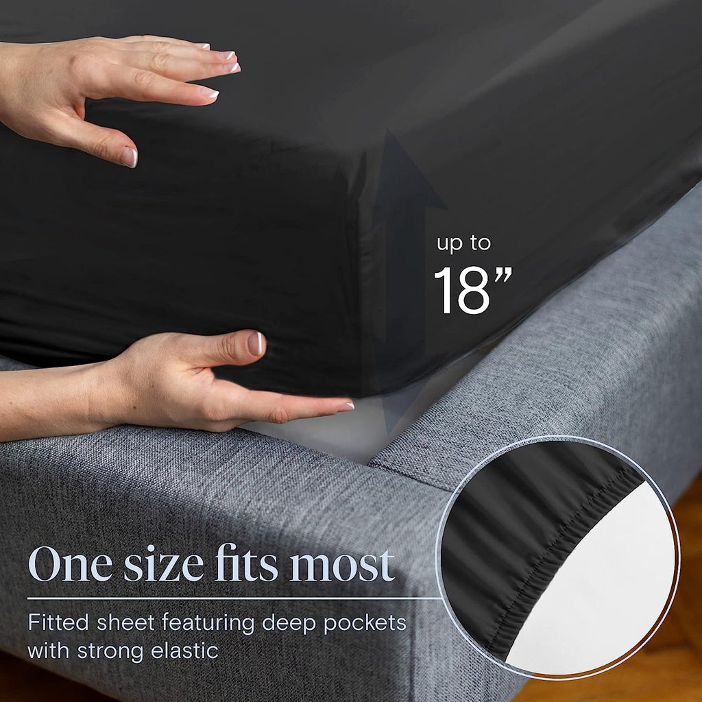 LuxClub 6 PC Full Size Sheet Set Bamboo Sheets Deep Pockets 18" Eco Friendly Wrinkle Free Cooling Sheets Machine Washable Hotel Bedding Silky Soft - Black Full