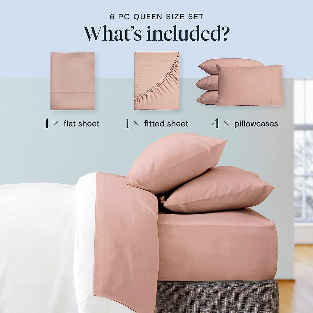 LuxClub 6 PC Queen Sheet Set Bamboo Sheets Deep Pockets 18" Eco Friendly Wrinkle Free Cooling Sheets Machine Washable Hotel Bedding Silky Soft - Pearl Pink Queen