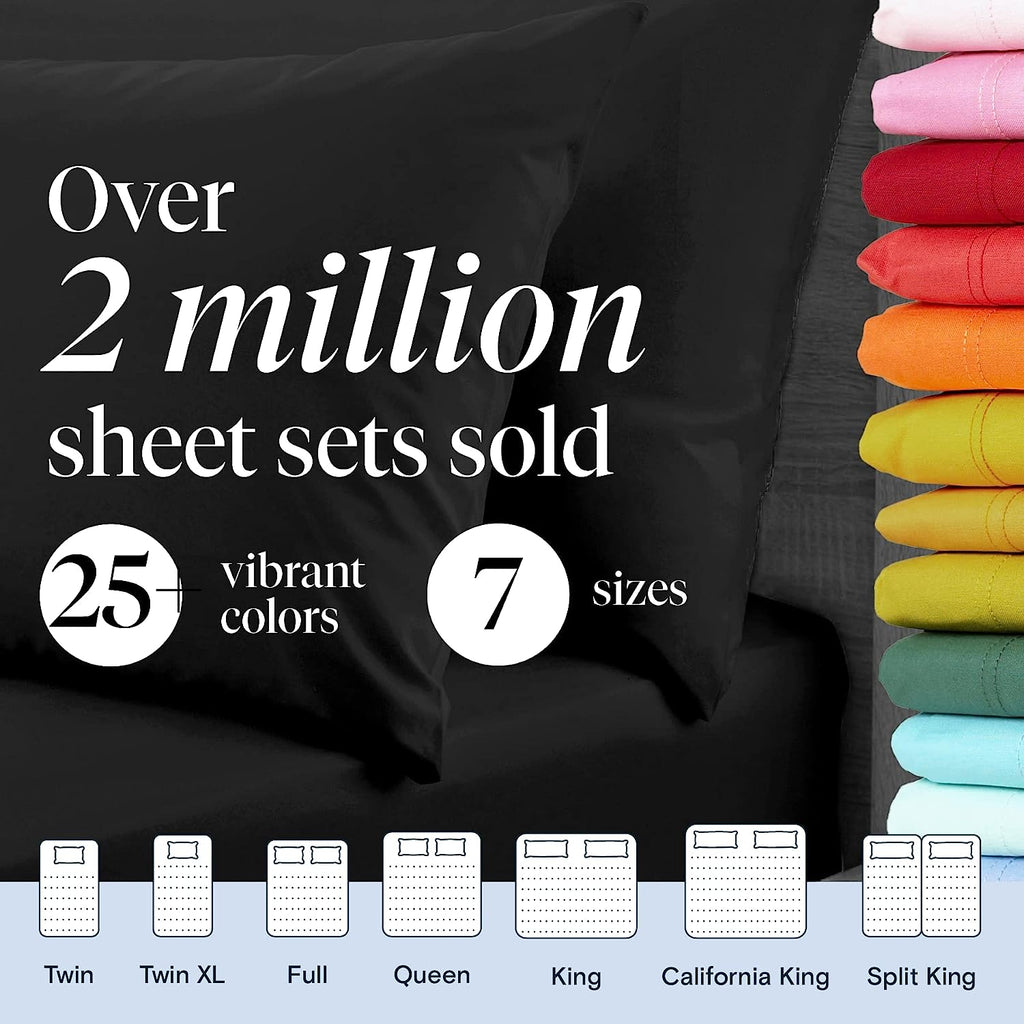 LuxClub 6 PC King Size Sheet Set Bamboo Sheets Deep Pockets 18" Eco Friendly Wrinkle Free Cooling Sheets Machine Washable Hotel Bedding Silky Soft - Black King