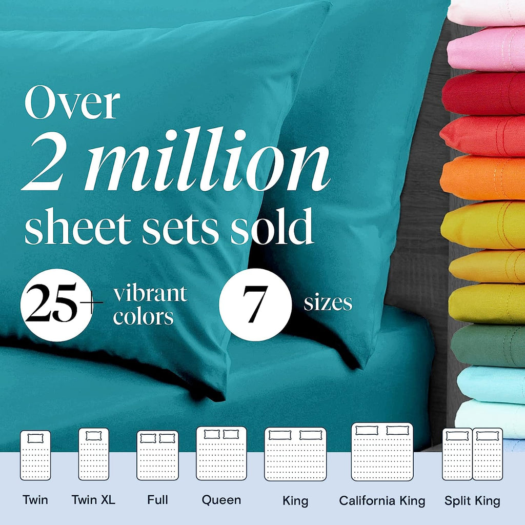 LuxClub 6 PC Full Size Sheet Set Bamboo Sheets Deep Pockets 18" Eco Friendly Wrinkle Free Cooling Sheets Machine Washable Hotel Bedding Silky Soft - Teal Full