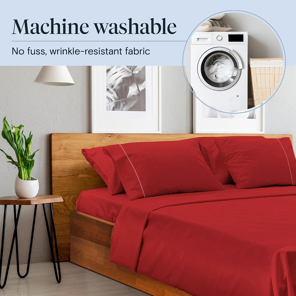 LuxClub 7 PC Split King Sheet Set Bamboo Sheets Deep Pockets 18" Eco Friendly Wrinkle Free Cooling Sheets Machine Washable Hotel Bedding Silky Soft - Red Split King