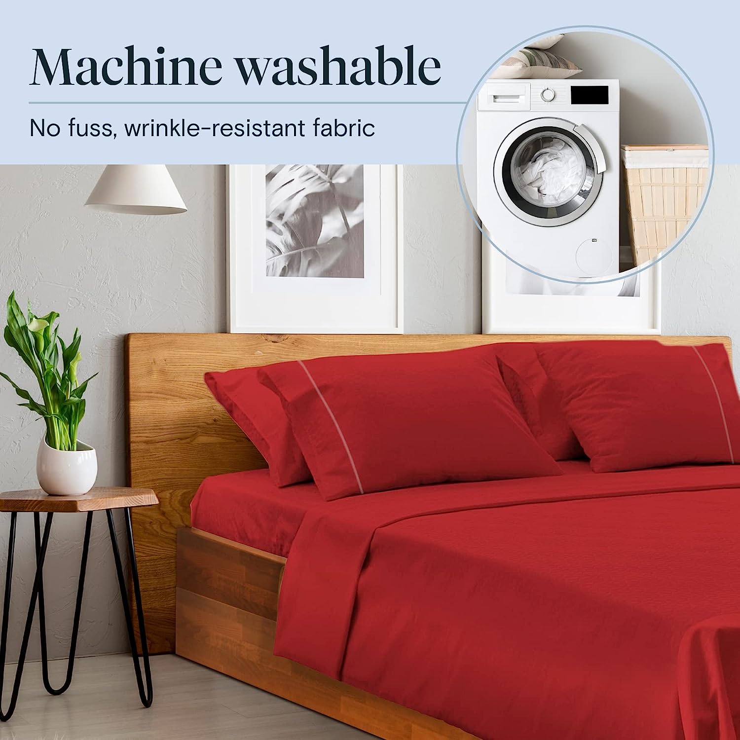 LuxClub 7 PC Split King Sheet Set Bamboo Sheets Deep Pockets 18" Eco Friendly Wrinkle Free Cooling Sheets Machine Washable Hotel Bedding Silky Soft - Red Split King
