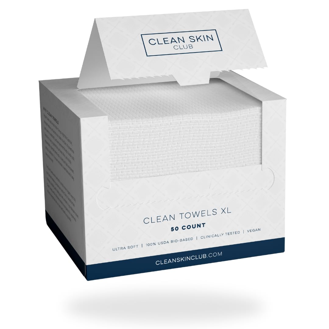 Clean Skin Club Clean Towels XL, 100% USDA Biobased Dermatologist Approved Face Towel, Disposable Clinically Tested Face Towelette, Facial Washcloth, Makeup Remover Dry Wipes, Ultra Soft, 200 ct, 4 pack