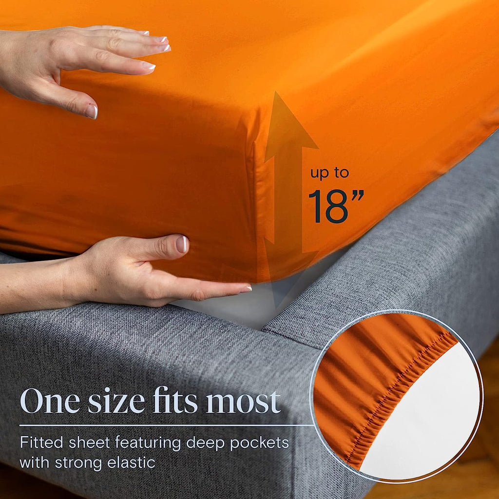 LuxClub 6 PC Queen Sheet Set Bamboo Sheets Deep Pockets 18" Eco Friendly Wrinkle Free Cooling Sheets Machine Washable Hotel Bedding Silky Soft - Autumn Orange Queen