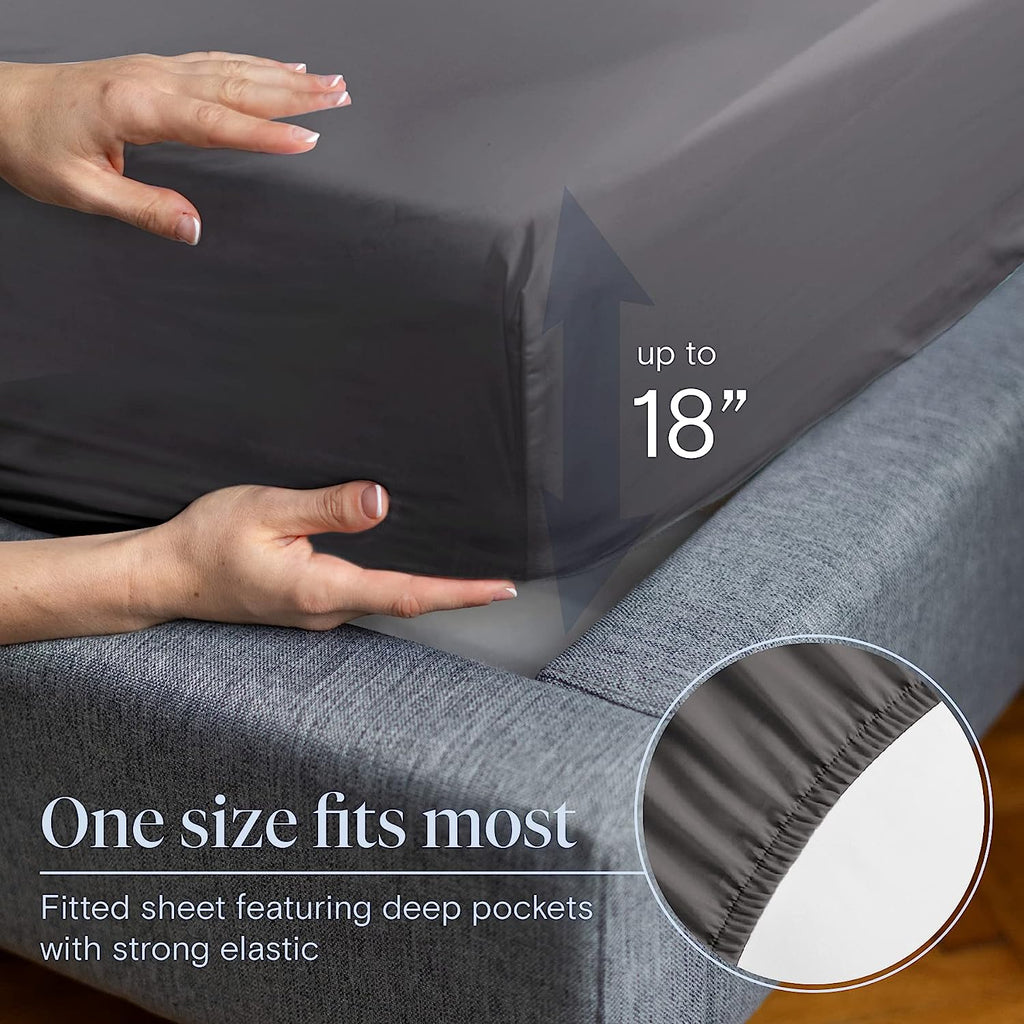 LuxClub 6 PC Full Size Sheet Set Bamboo Sheets Deep Pockets 18" Eco Friendly Wrinkle Free Cooling Sheets Machine Washable Hotel Bedding Silky Soft - Dark Grey Full