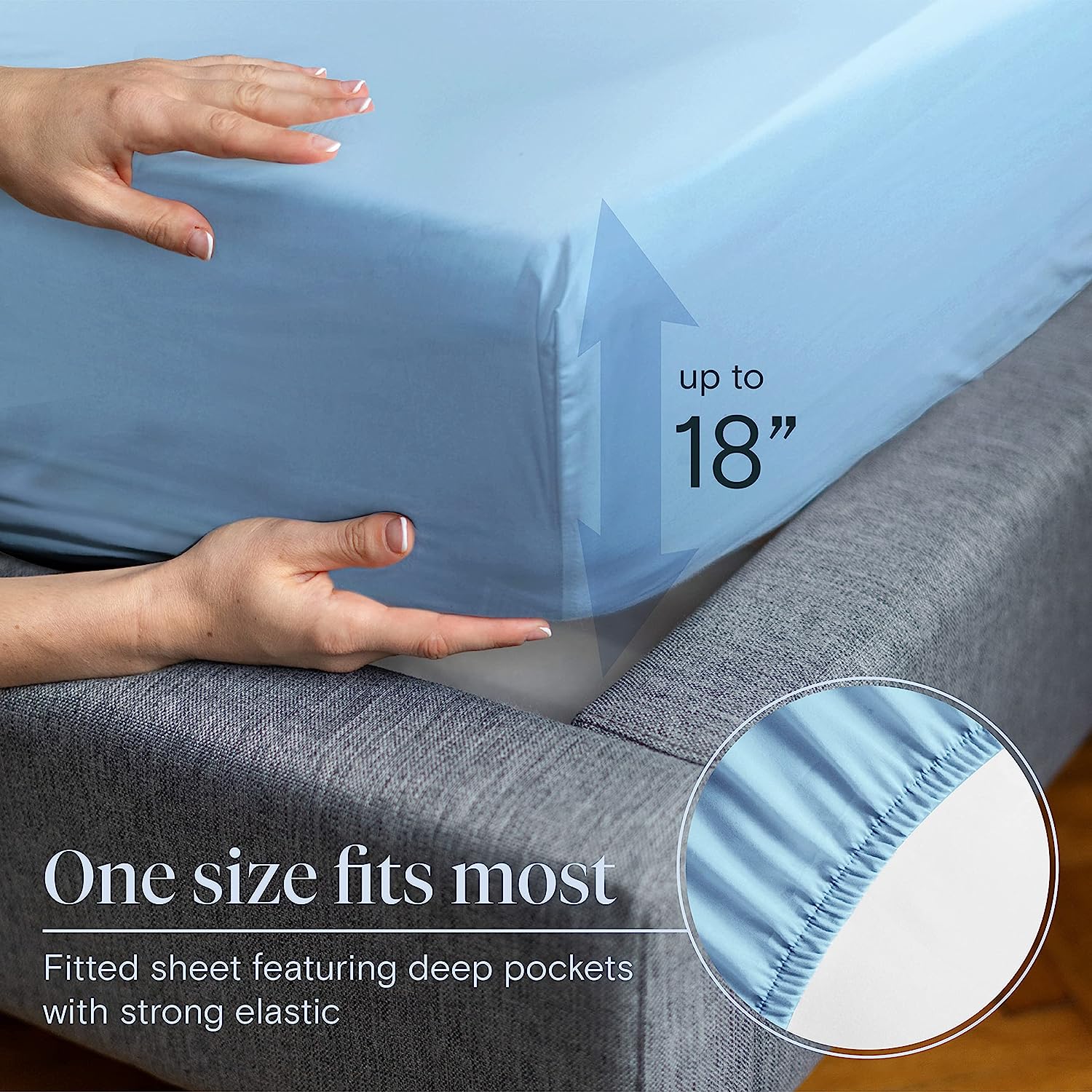 LuxClub 7 PC Split King Sheet Set Bamboo Sheets Deep Pockets 18" Eco Friendly Wrinkle Free Cooling Sheets Machine Washable Hotel Bedding Silky Soft - Sky Split King