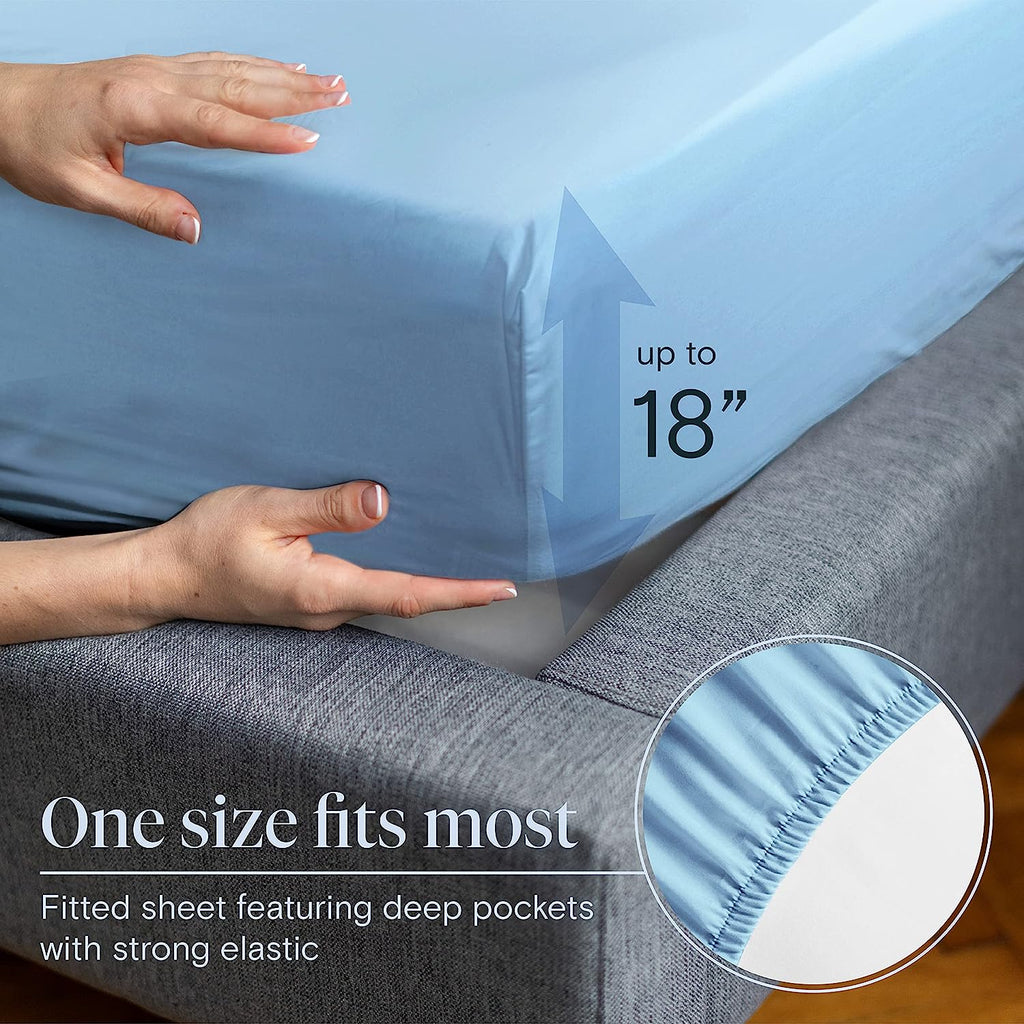 LuxClub 6 PC Queen Sheet Set Bamboo Sheets Deep Pockets 18" Eco Friendly Wrinkle Free Cooling Sheets Machine Washable Hotel Bedding Silky Soft - Sky Queen
