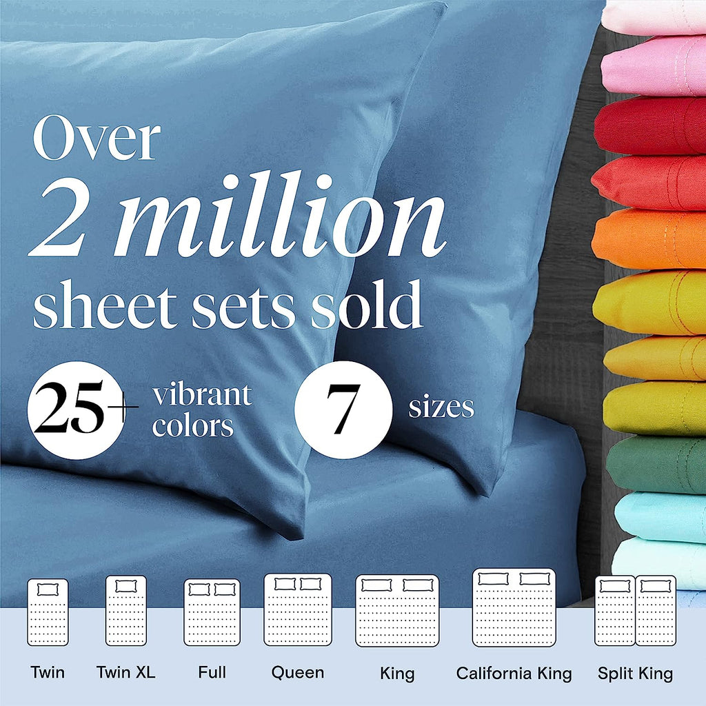 LuxClub 6 PC Full Size Sheet Set Bamboo Sheets Deep Pockets 18" Eco Friendly Wrinkle Free Cooling Sheets Machine Washable Hotel Bedding Silky Soft - Denim Full