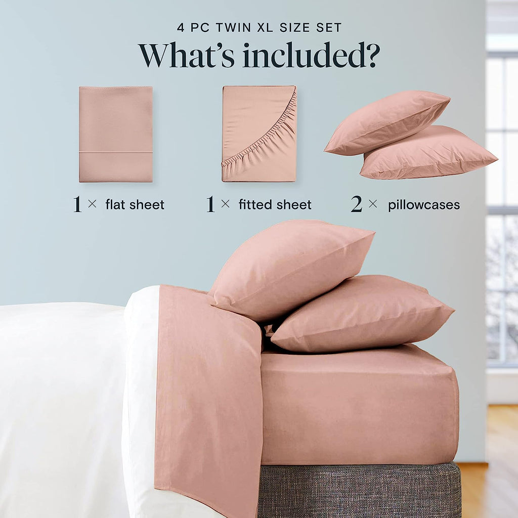 LuxClub Twin XL Sheets Set - Soft Twin Bed Sheets for Boys and Girls, 4 PC Deep Pockets 18" Eco Friendly Wrinkle Free Kids Fitted Sheets Machine Washable Hotel Bedding Silky Soft - Pearl Pink Twin XL