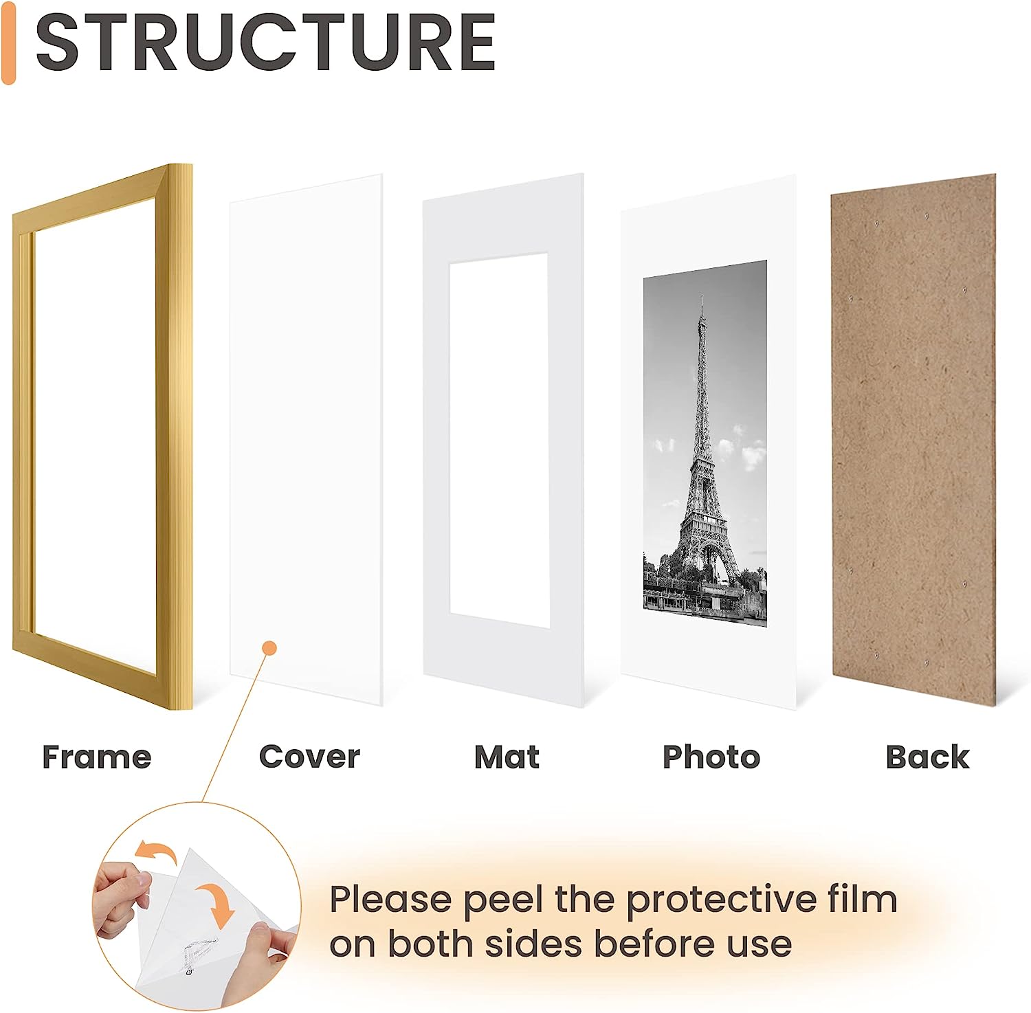 upsimples 16x20 Picture Frame Set of 5, Display Pictures 11x14 with Mat or 16x20 Without Mat, Wall Gallery Poster Frames, Gold