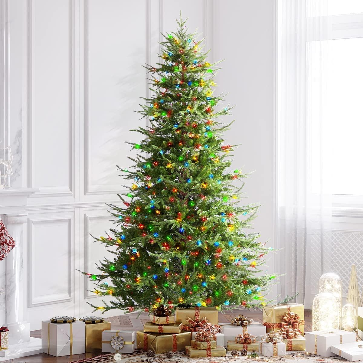 OasisCraft 7.5 ft Pre-Lit Aspen Fir Artificial Christmas Tree with 750 Multicolored Lights ,Artificial Christmas Tree with Realistic 1062 Thicken Tips