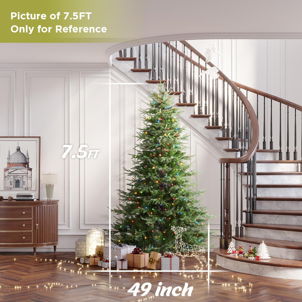 OasisCraft 7.5 ft Pre-Lit Aspen Fir Artificial Christmas Tree with 750 Multicolored Lights ,Artificial Christmas Tree with Realistic 1062 Thicken Tips