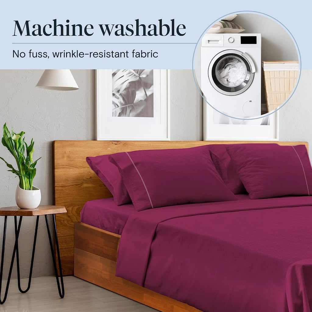 LuxClub 6 PC California King Size Sheet Set Bamboo Sheets Deep Pockets 18" Eco Friendly Wrinkle Free Cooling Sheets Machine Washable Hotel Bedding Silky Soft - Eggplant California King