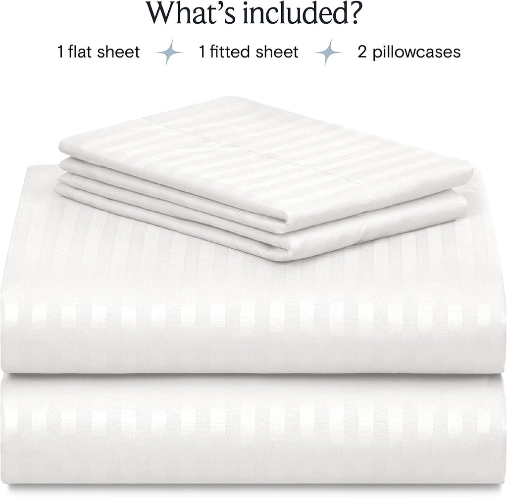 LuxClub Striped Sheets Set, 4 PC Striped Bed Sheets Set Twin Size for Boys and Girls, Deep Pockets 18" Eco Friendly Wrinkle Free Kids Fitted Sheets Machine Washable Hotel Bedding (Twin, White)