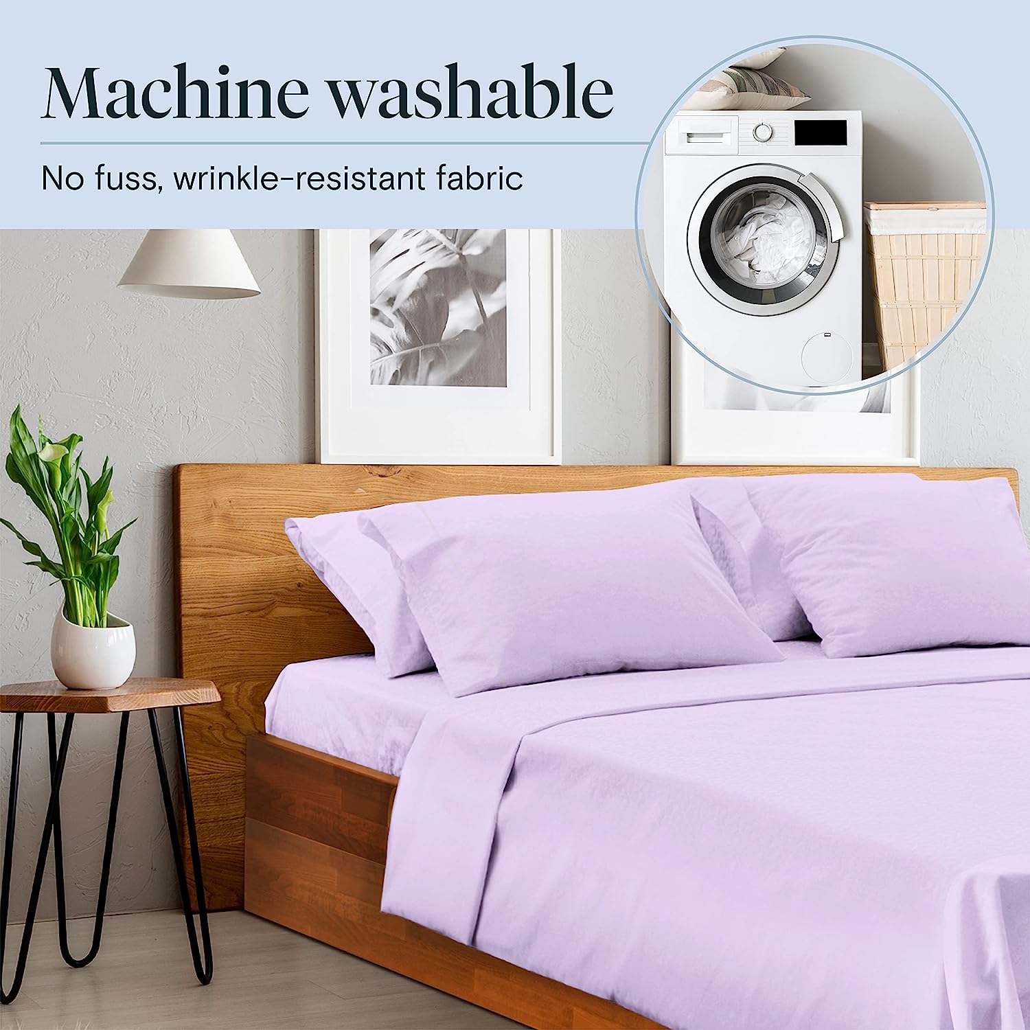 LuxClub 6 PC Full Size Sheet Set Bamboo Sheets Deep Pockets 18" Eco Friendly Wrinkle Free Cooling Sheets Machine Washable Hotel Bedding Silky Soft - Lavender Full