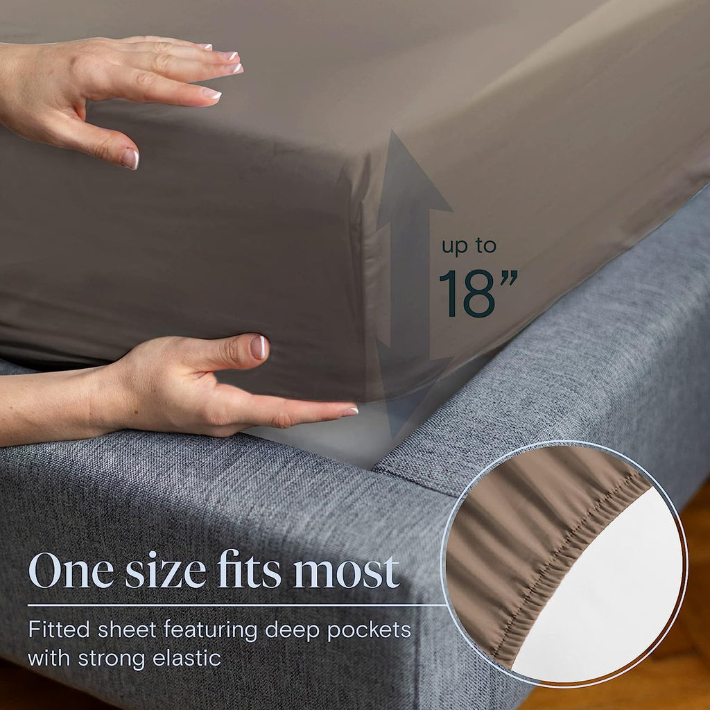 LuxClub 6 PC Queen Sheet Set Bamboo Sheets Deep Pockets 18" Eco Friendly Wrinkle Free Cooling Sheets Machine Washable Hotel Bedding Silky Soft - Tree Bark Queen